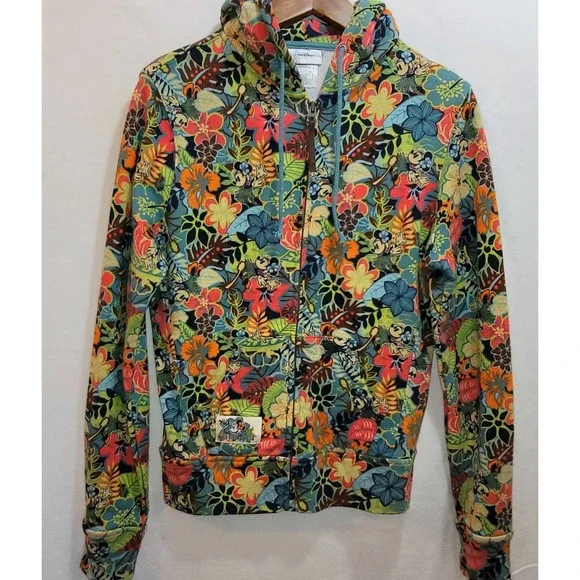 Walt Disney World Minnie Mouse Hawaiian Floral Colorful Hoodie Sweatshirt Medium - Picture 1 of 14